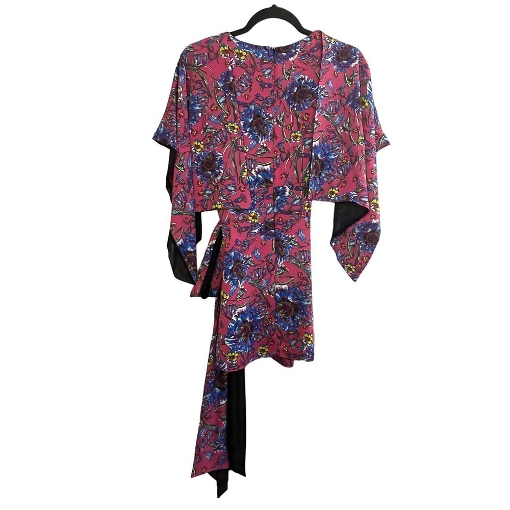 PRABAL GURUNG Collective Pink Floral Cape Waist-Tie Top - Sz 0 - Picture 5 of 6